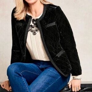 Talbots Quilted Velvet Black Warm Jacket Size XL Petite